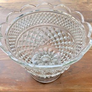 Glamorous 7” Tall Compote Fruit Bowl, Wexford Cut Glass by Anchor Hocking